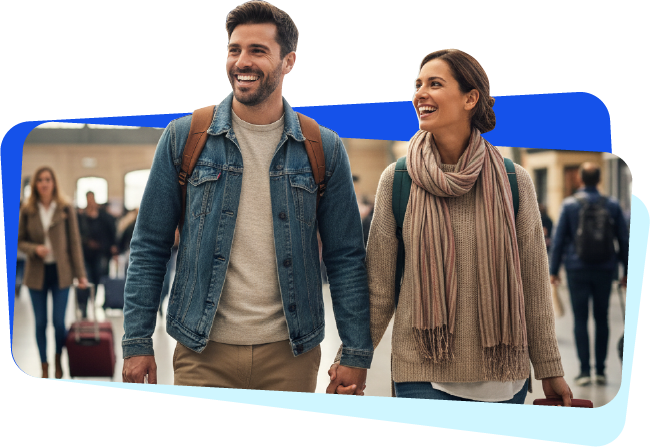 Pareja feliz viajando